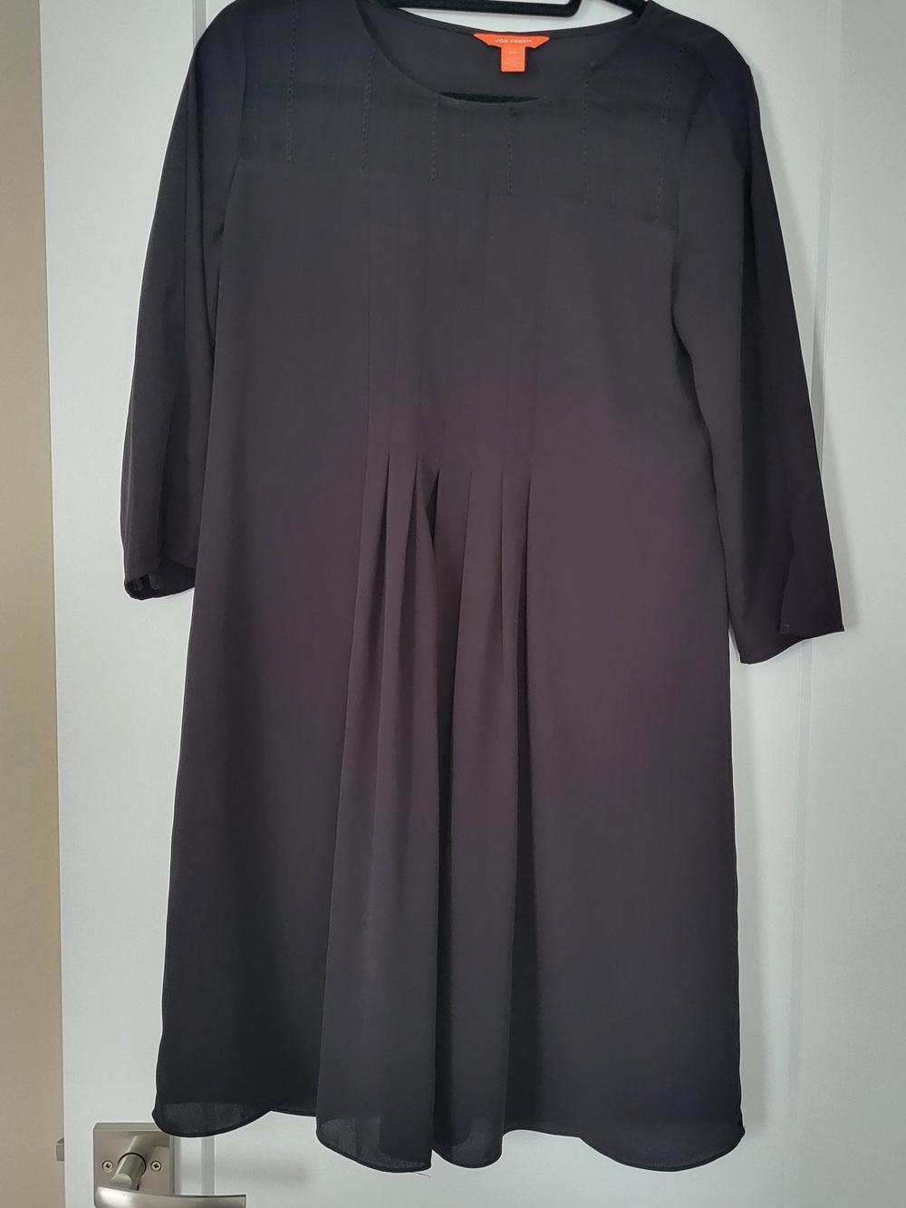 Joe Fresh Black Pleated Shift Dress with Three-Quarter Sleeves